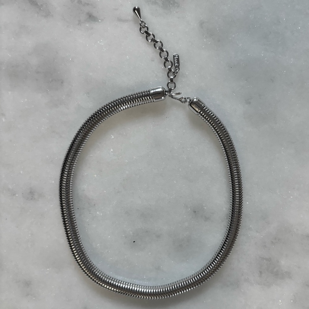 Vintage Monet Silvertone Snake Chain Choker-length Necklace - 13” + 2”